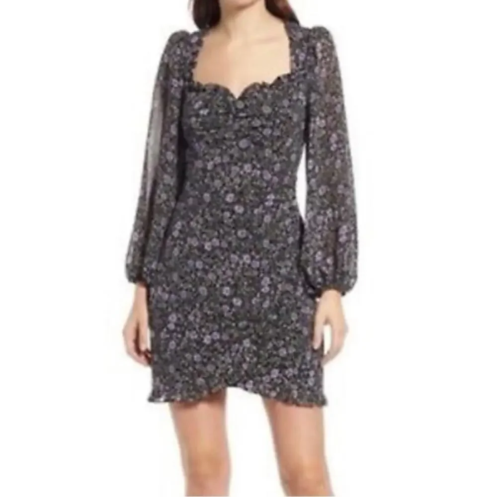 NORDSTROM FLORET STUDIOS Black Purple Floral Faux Wrap Dress Women’s Size XS